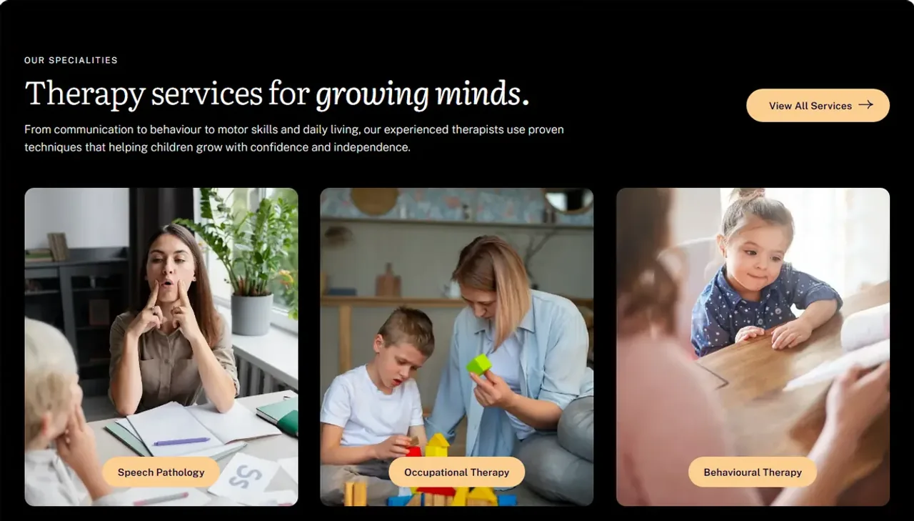 The therapy services section of the Castle Hill Speech & OT site