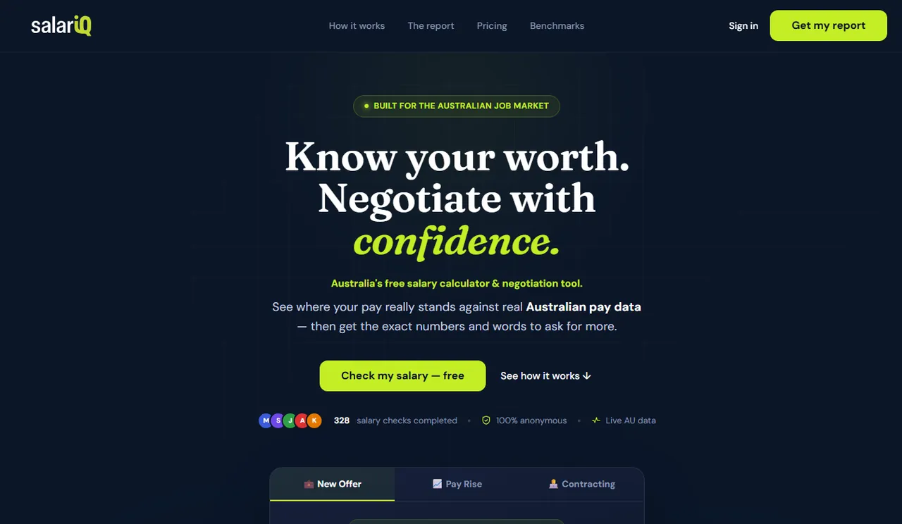 SalariQ landing page, built for the Australian job market