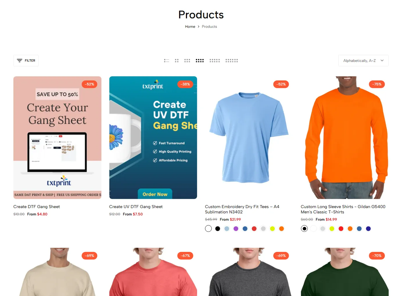 The TxTPrint product catalogue: custom t-shirts, hoodies and apparel ready to design and buy